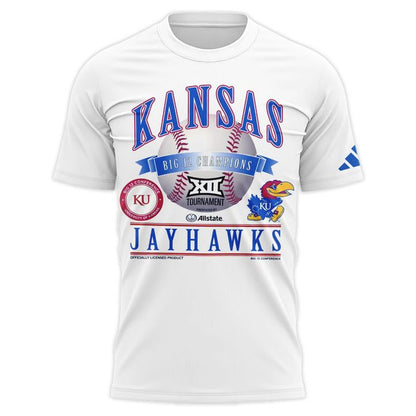 Kansas Jayhawks White 2026 Big 12 Baseball Tournament Champions Locker Room T-Shirt V2