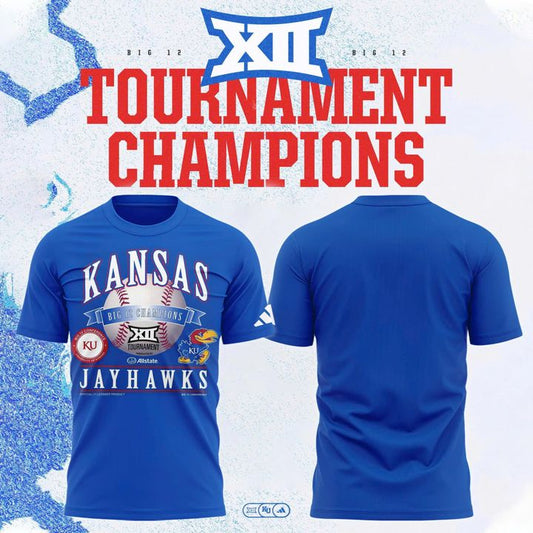 Kansas Jayhawks Blue 2026 Big 12 Baseball Tournament Champions Locker Room T-Shirt V1