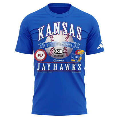 Kansas Jayhawks Blue 2026 Big 12 Baseball Tournament Champions Locker Room T-Shirt V3