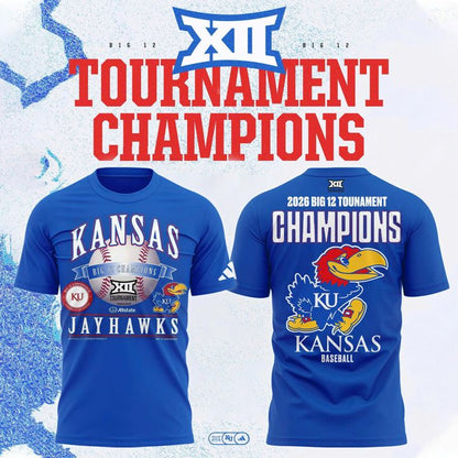 Kansas Jayhawks Blue 2026 Big 12 Baseball Tournament Champions Locker Room T-Shirt V3