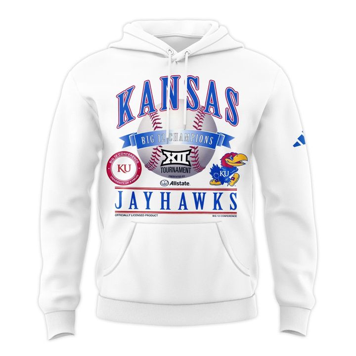 Kansas Jayhawks White 2026 Big 12 Baseball Tournament Champions Locker Room Hoodie V3