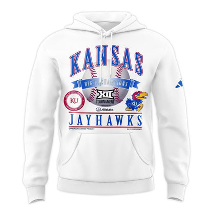 Kansas Jayhawks White 2026 Big 12 Baseball Tournament Champions Locker Room Hoodie V3