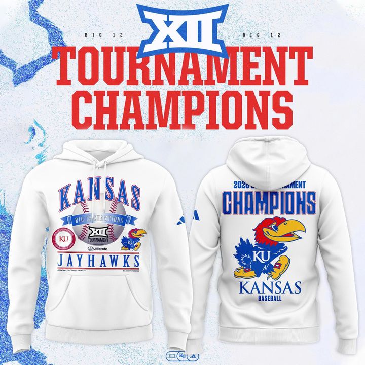 Kansas Jayhawks White 2026 Big 12 Baseball Tournament Champions Locker Room Hoodie V3