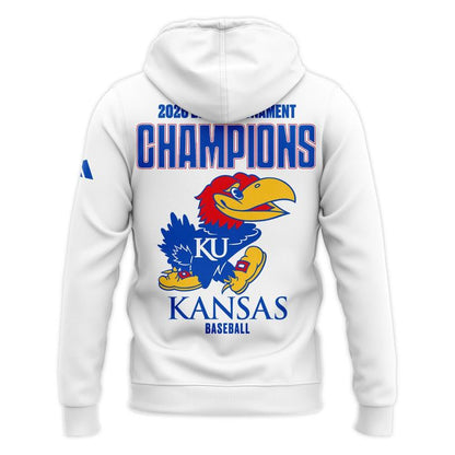 Kansas Jayhawks White 2026 Big 12 Baseball Tournament Champions Locker Room Hoodie V3