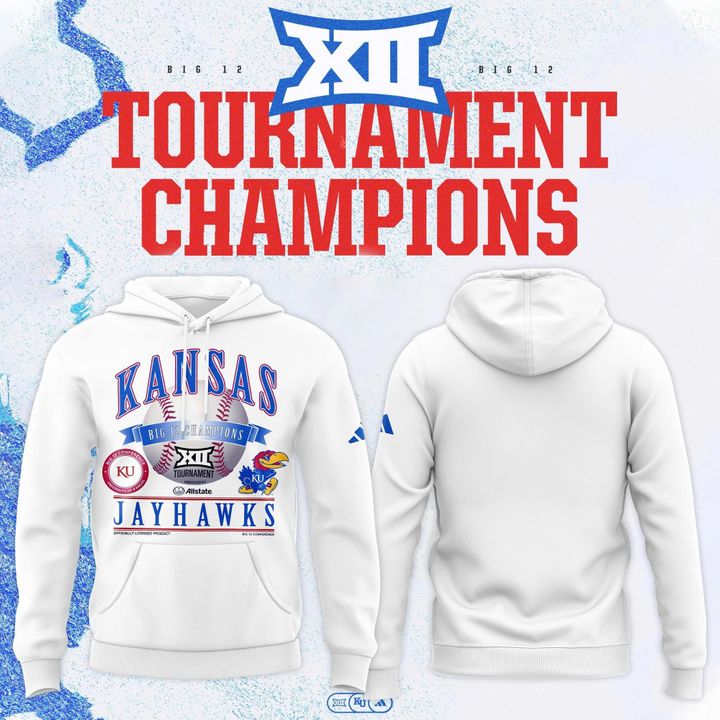 Kansas Jayhawks White 2026 Big 12 Baseball Tournament Champions Locker Room Hoodie V1