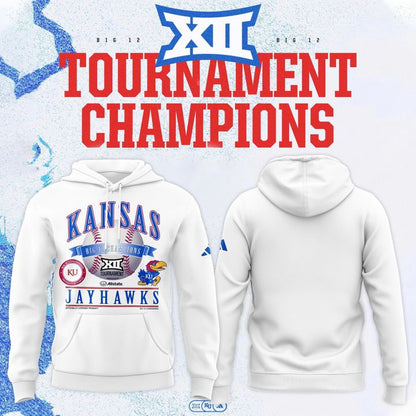 Kansas Jayhawks White 2026 Big 12 Baseball Tournament Champions Locker Room Hoodie V1