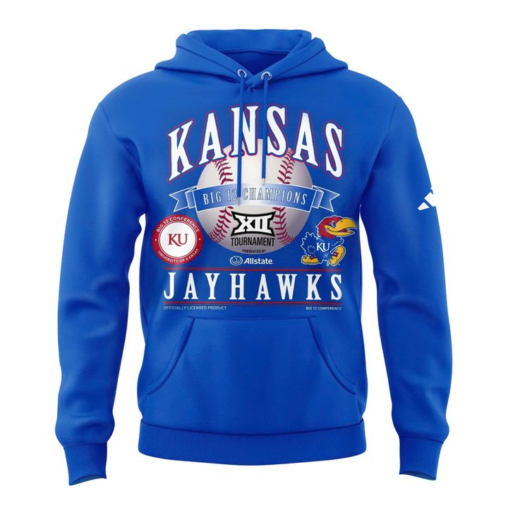 Kansas Jayhawks Blue 2026 Big 12 Baseball Tournament Champions Locker Room Hoodie V1