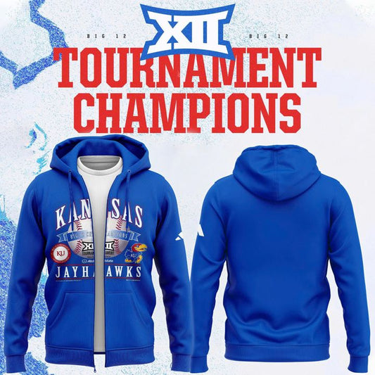 Kansas Jayhawks Blue 2026 Big 12 Baseball Tournament Champions Locker Room Zip Hoodie V1