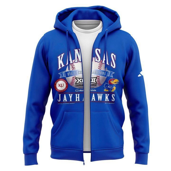 Kansas Jayhawks Blue 2026 Big 12 Baseball Tournament Champions Locker Room Zip Hoodie V3