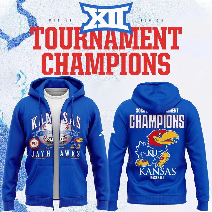 Kansas Jayhawks Blue 2026 Big 12 Baseball Tournament Champions Locker Room Zip Hoodie V3