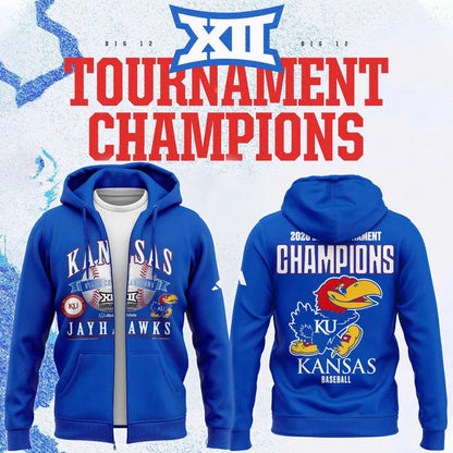Kansas Jayhawks Blue 2026 Big 12 Baseball Tournament Champions Locker Room Zip Hoodie V3