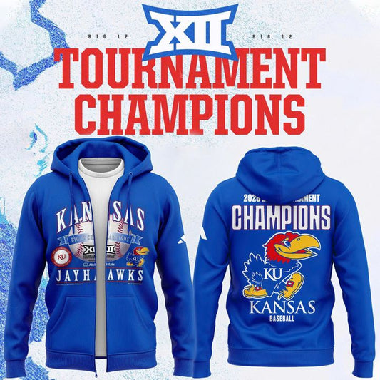 Kansas Jayhawks Blue 2026 Big 12 Baseball Tournament Champions Locker Room Zip Hoodie V3
