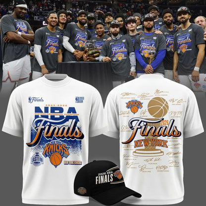 Exclusive New York Knicks 2026 Eastern Conference Champions Locker Room Team Signatures Print T-Shirt White