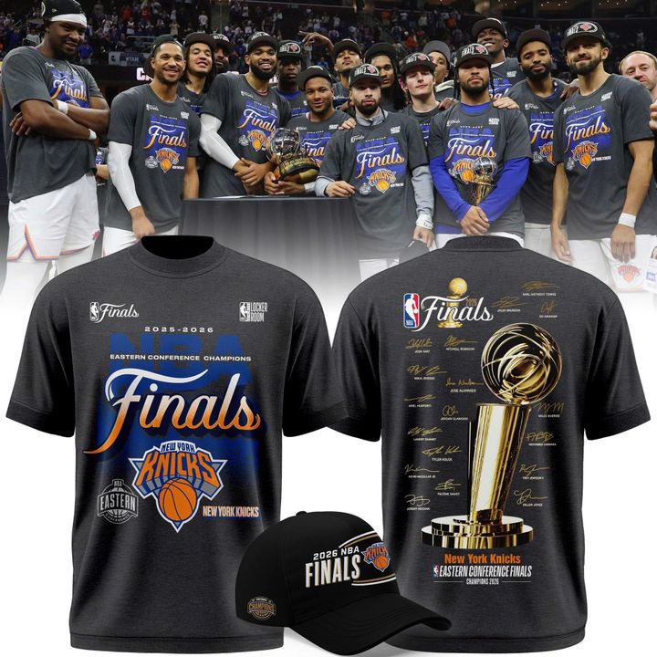 2026 Exclusive New York Knicks Eastern Conference Champions Locker Room Team Signatures Print Tee.