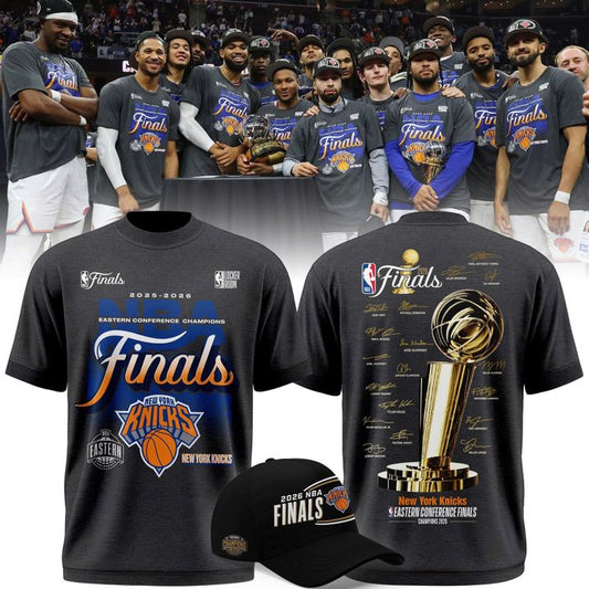 2026 Exclusive New York Knicks Eastern Conference Champions Locker Room Team Signatures Print Tee.