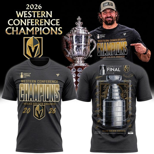 Men's Vegas Golden Knights Fanatics Heather Charcoal 2026  Western Conference Champions Signature T-Shirt