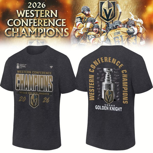 1. Vegas Golden Knights Fanatics 2026 Western Conference Champions Locker Room T-Shirt - Heather Charcoal