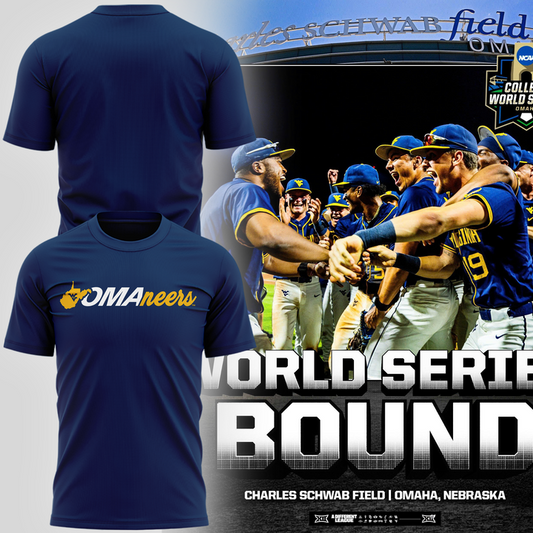 6.West Virginia Mountaineers 2026 NCAA Baseball Men's College World Series Omaneers T-Shirt