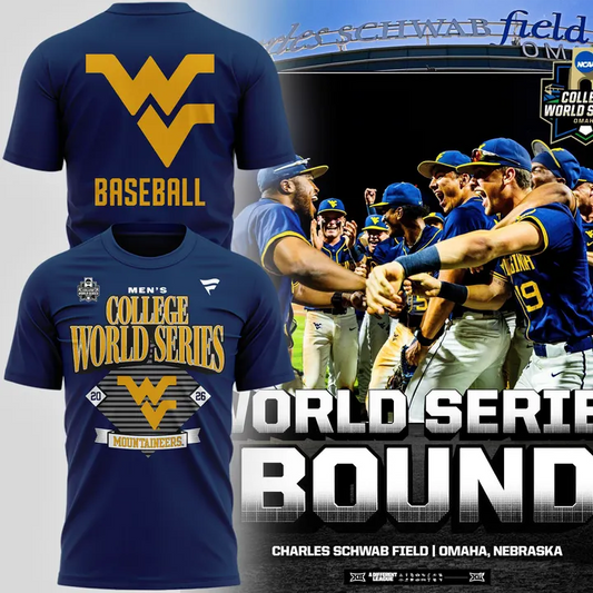 8.West Virginia Mountaineers 2026 NCAA Baseball Men's College World Series Omaneers T-Shirt