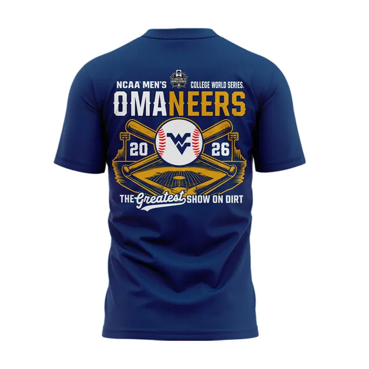 1.West Virginia Mountaineers 2026 NCAA Baseball Men's College World Series Omaneers Navy T-Shirt