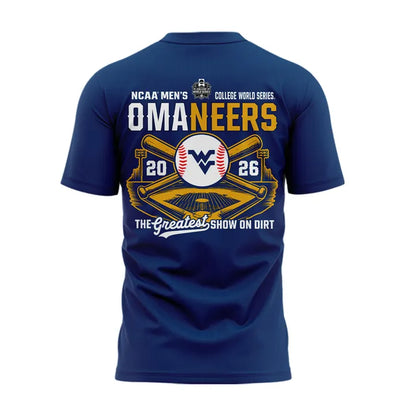 1.West Virginia Mountaineers 2026 NCAA Baseball Men's College World Series Omaneers Navy T-Shirt