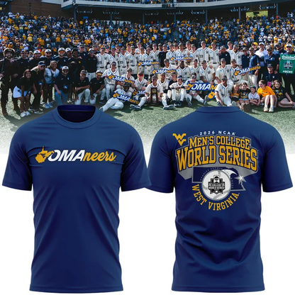 2.West Virginia Mountaineers 2026 NCAA Baseball Men's College World Series Omaneers Navy T-Shirt