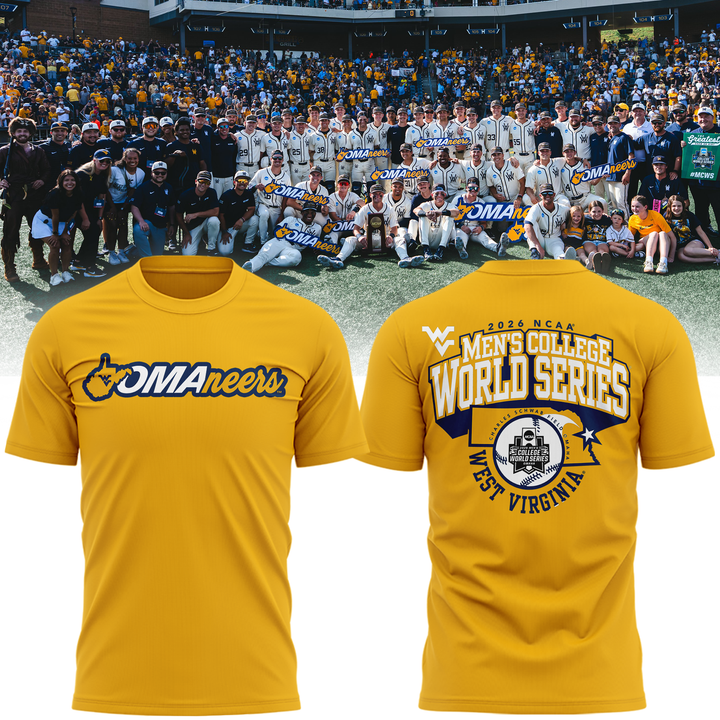 2.West Virginia Mountaineers 2026 NCAA Baseball Men's College World Series Omaneers Yellow T-Shirt