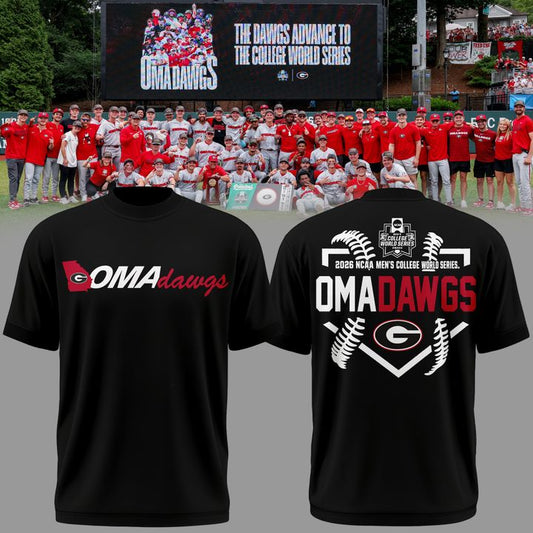 1.Limited Edition "Omadawgs" Black T-Shirt Georgia Baseball CWS2026
