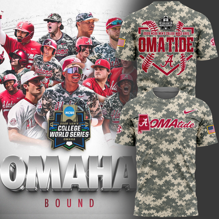 Alabama Crimson Tide 2026 Baseball College World Series OmaTide Camo T-Shirt