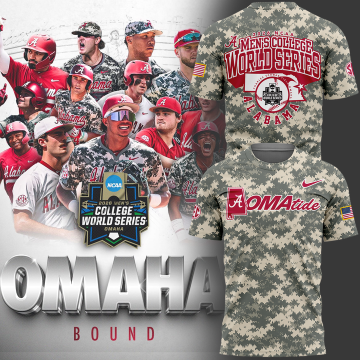2.Alabama Crimson Tide 2026 Baseball College World Series OmaTide Camo T-Shirt