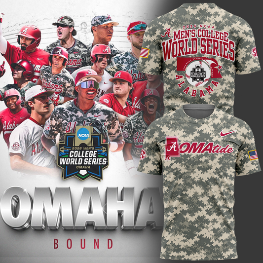 3.Alabama Crimson Tide 2026 Baseball College World Series OmaTide Camo T-Shirt