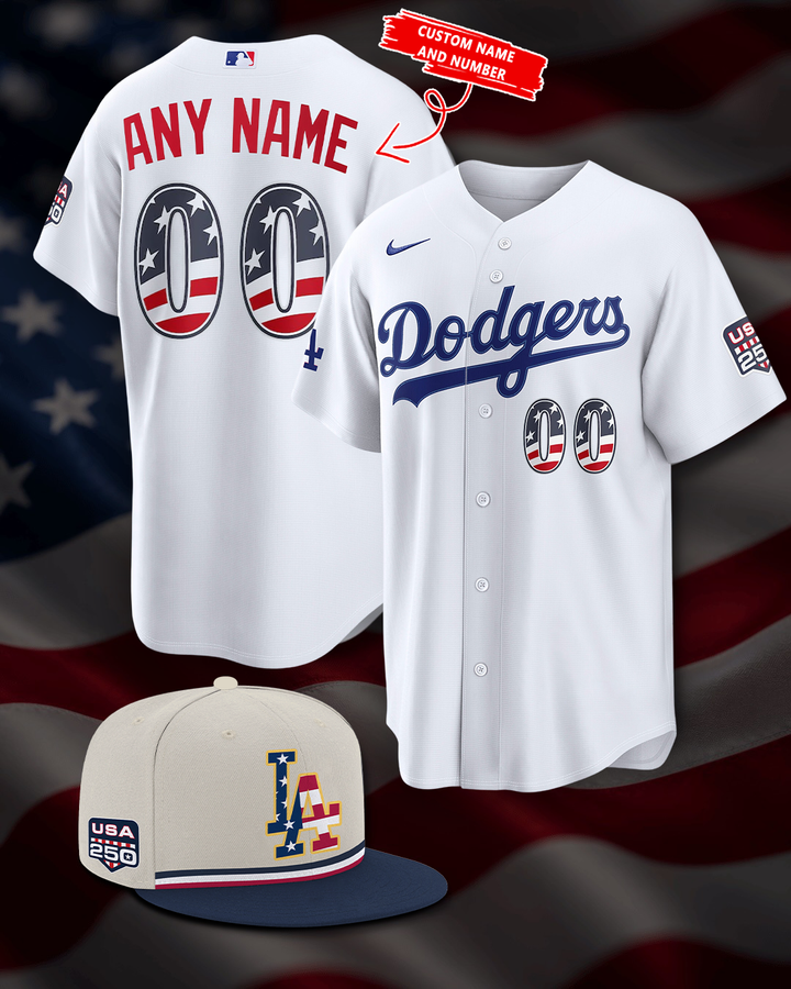 Los Angeles Dodgers USA 250 Jersey - White- Custom Name and Number