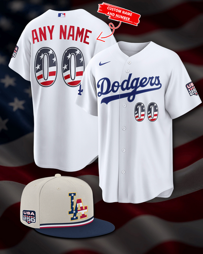 Los Angeles Dodgers USA 250 Jersey - White- Custom Name and Number