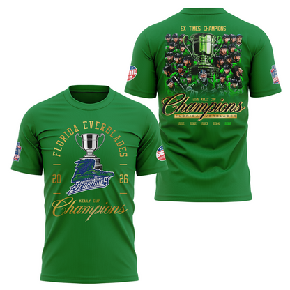 Florida Everblades Blue 2026 Kelly Cup Champions T-Shirt