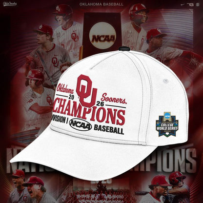 Oklahoma Sooners '47 2026 NCAA Baseball Men's College World Series Champions Clean Up Adjustable Hat - White
