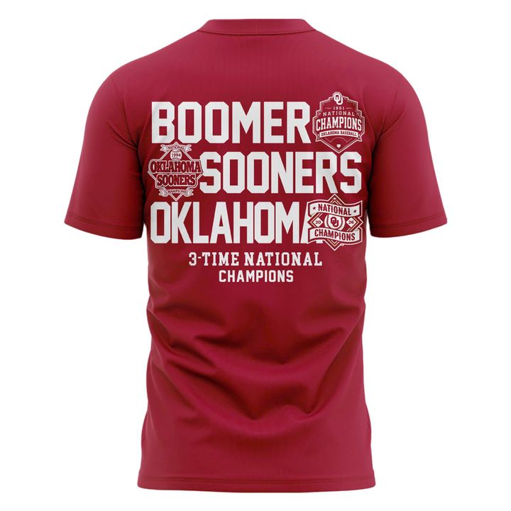 Oklahoma Sooners Crimson 2026 Baseball National Champions 3-Time Champions T-Shirt