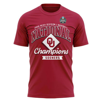 Oklahoma Sooners Crimson 2026 Baseball National Champions 3-Time Champions T-Shirt