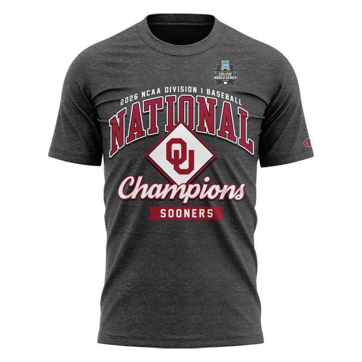 Men's Gray Oklahoma Sooners 2026 Baseball Men's College World Series Champions Locker Room T-Shirt