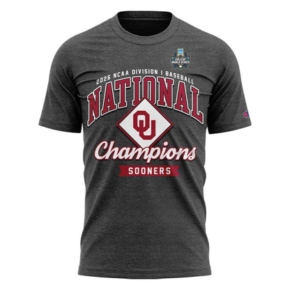 Men's Gray Oklahoma Sooners 2026 Baseball Men's College World Series Champions Locker Room T-Shirt
