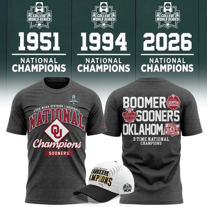 Men's Gray Oklahoma Sooners 2026 Baseball Men's College World Series Champions Locker Room T-Shirt
