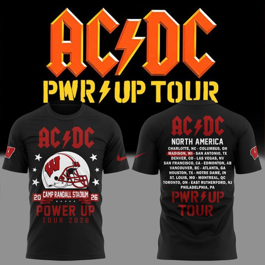 11. Exclusive Power Up Tour 2026 AC/DC x Wisconsin Badgers Football T-Shirt