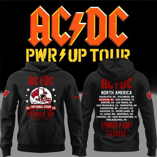 12. Perfect 2026 Power Up Tour AC/DC x Wisconsin Badgers Football Hoodie