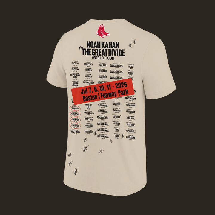2026 Exclusive T-Shirt Signatures Print Noah Kahan x Boston Red Sox "THE GREAT DIVIDE WORLD TOUR"