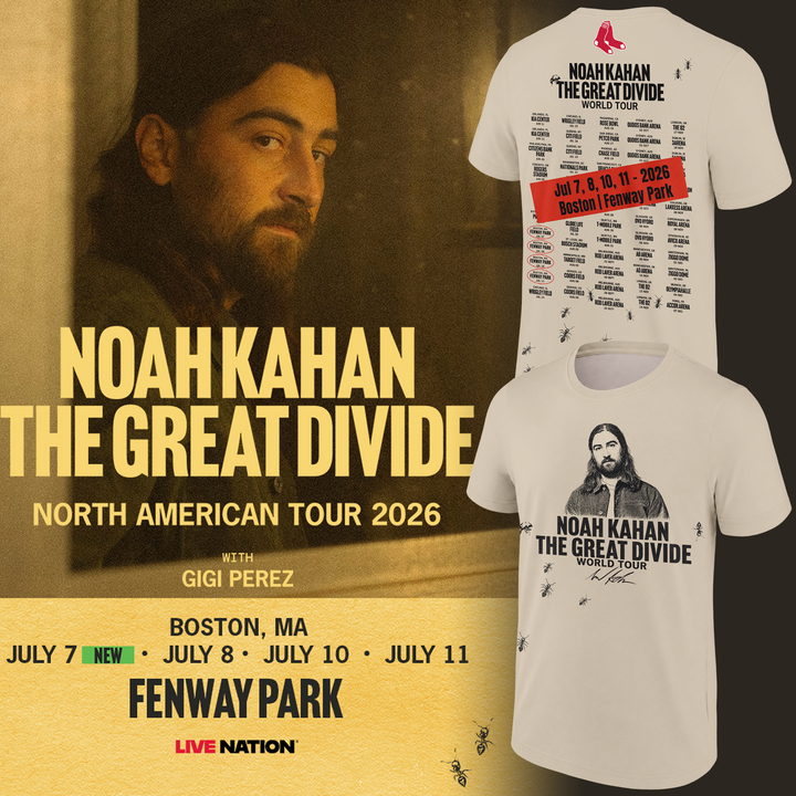 2026 Exclusive T-Shirt Signatures Print Noah Kahan x Boston Red Sox "THE GREAT DIVIDE WORLD TOUR"