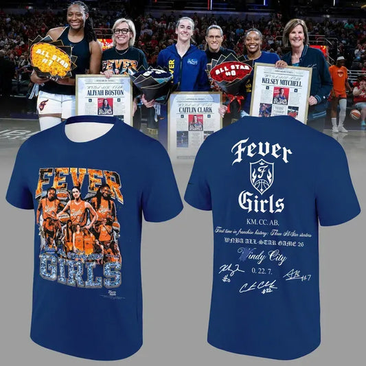 Limited edition T-Shirt Blue celebrating our All-Stars Aliyah Boston, Caitlin Clark and Kelsey Mitchell Signatures Print