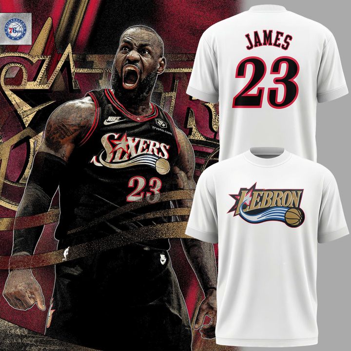 White LeBron James x Philadelphia 76ers Logo T-Shirt - Limited Edition