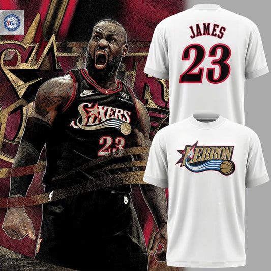White LeBron James x Philadelphia 76ers Logo T-Shirt - Limited Edition