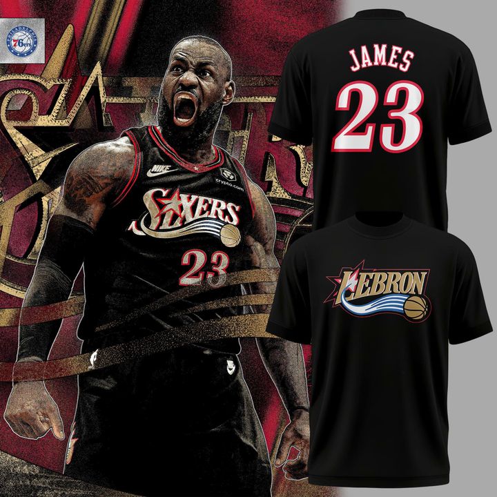 Black LeBron James x Philadelphia 76ers Logo T-Shirt - Limited Edition