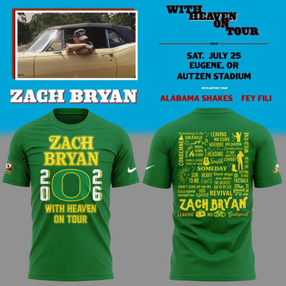 New Shirt Zach Bryan x Oregon Football - With Heaven On Tour T-Shirt
