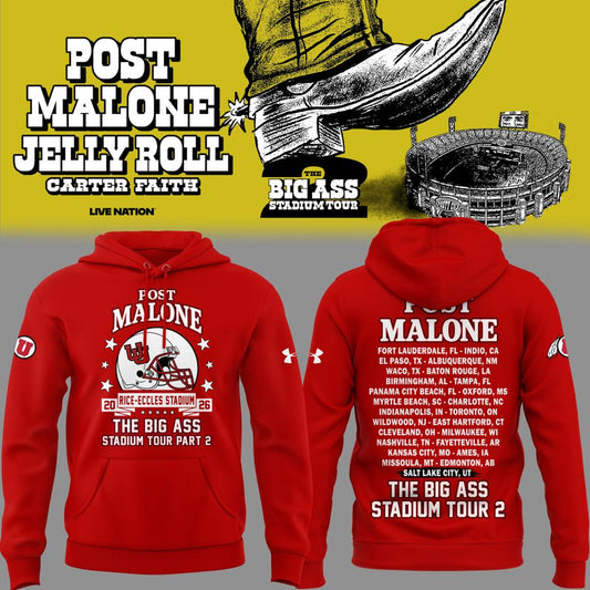 Limited Edition Post Malone x Utah Football - THE BIG ASS Stadium Tour Part 2 Hoodie